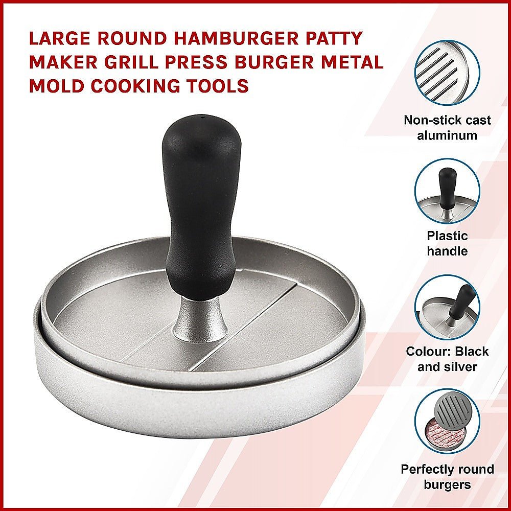 Large Round Hamburger Patty Maker Grill Press Burger Metal Mold Cooking Tools - Outdoorium