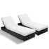LONDON RATTAN 2pc Premium Outdoor Sun Lounge, Black with Light Cushions - Outdoorium