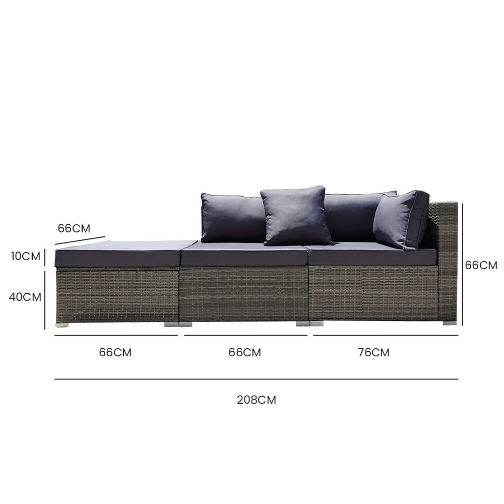 LONDON RATTAN 3 Seater Modular Outdoor Lounge Setting incl. Ottoman, Grey - Outdoorium