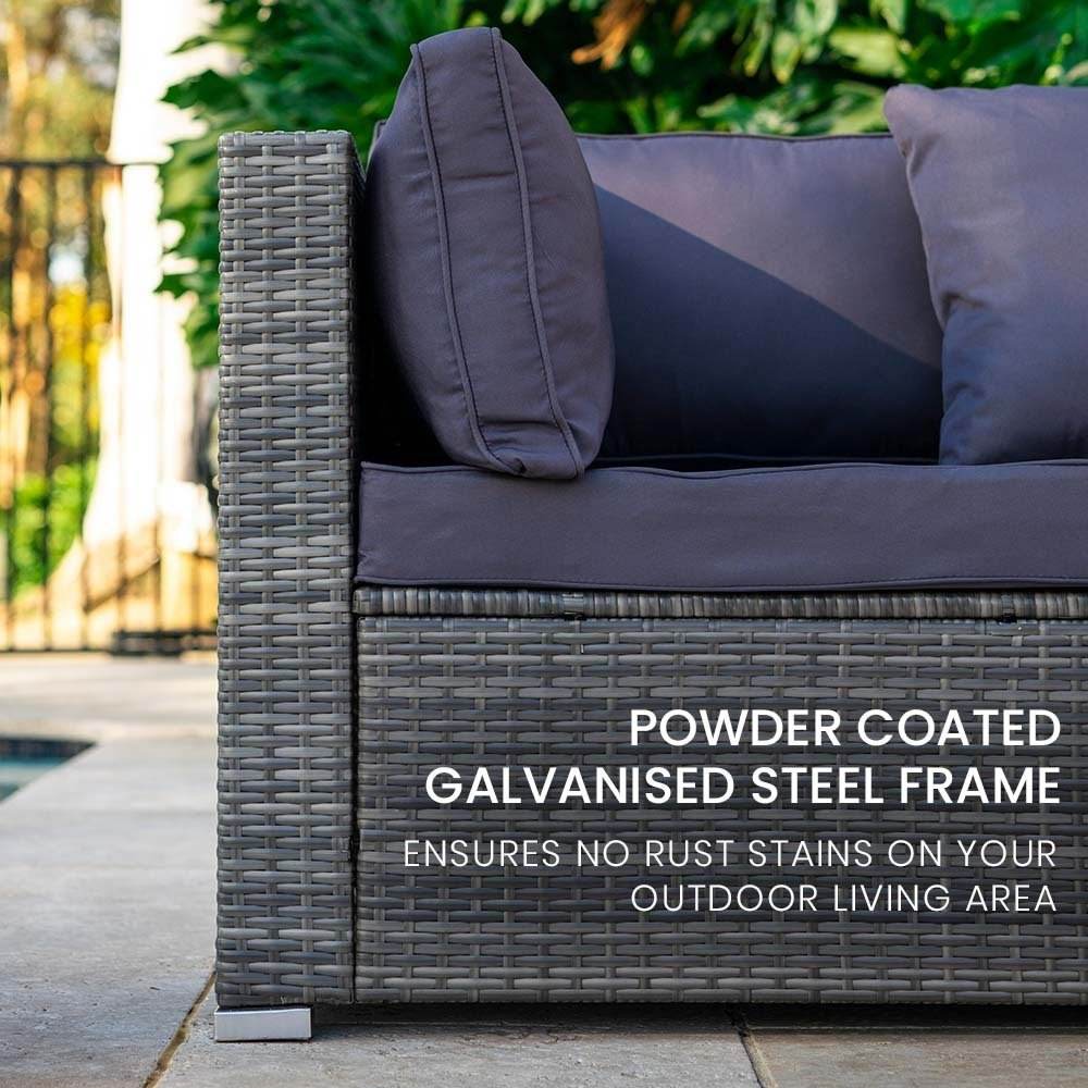LONDON RATTAN 6 Seater Modular Outdoor Lounge Setting with Ottoman, Grey - Outdoorium