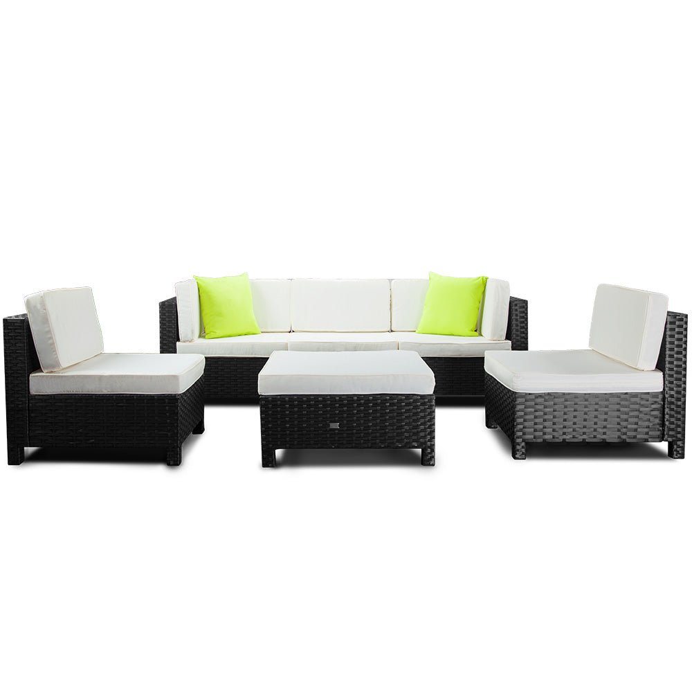 LONDON RATTAN 6pc Outdoor Furniture Setting Sofa Set Wicker Lounge Patio - Outdoorium