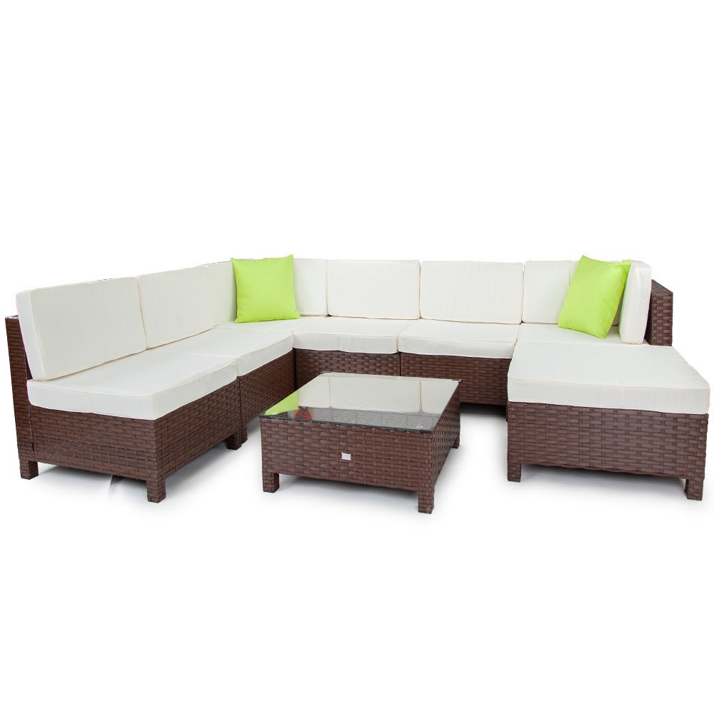 LONDON RATTAN 8pc Outdoor Furniture Wicker Setting Lounge Sofa Set Patio Brown - Outdoorium