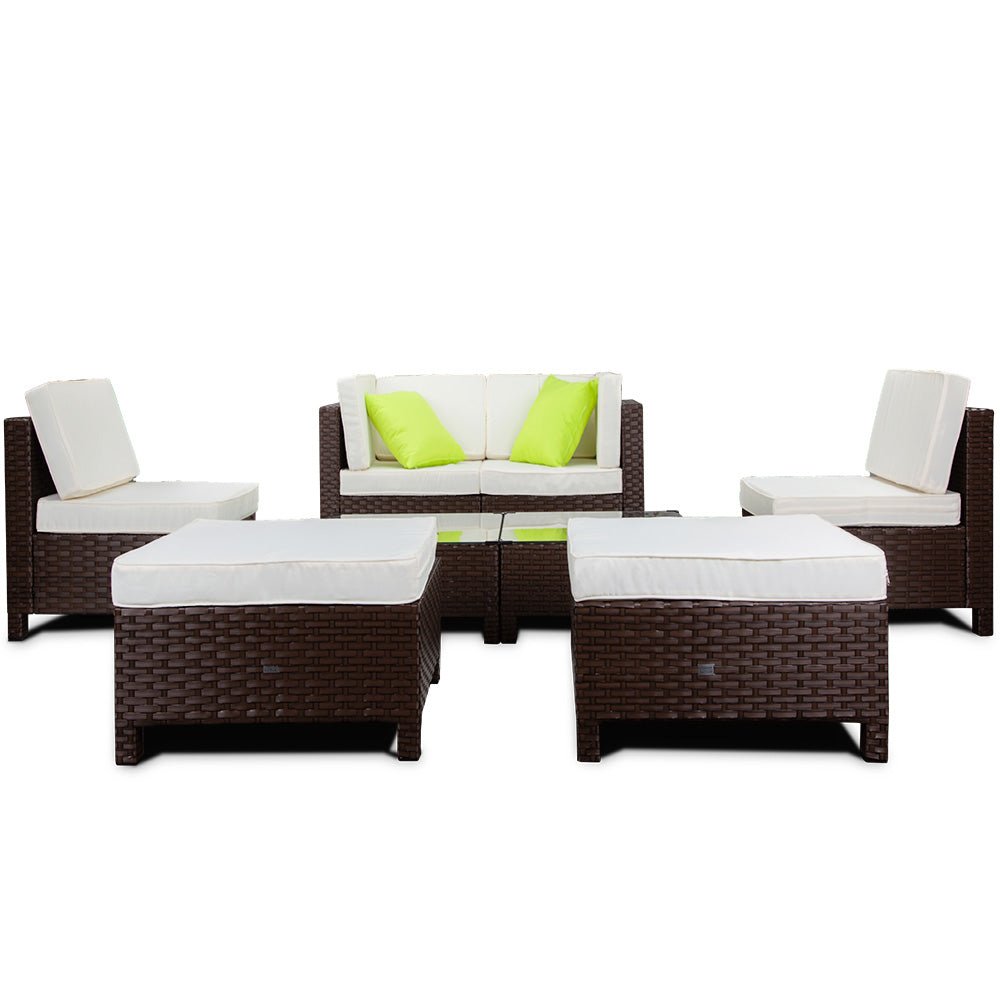 LONDON RATTAN 8pc Outdoor Lounge Furniture Setting Wicker Patio Sofa Set Brown - Outdoorium