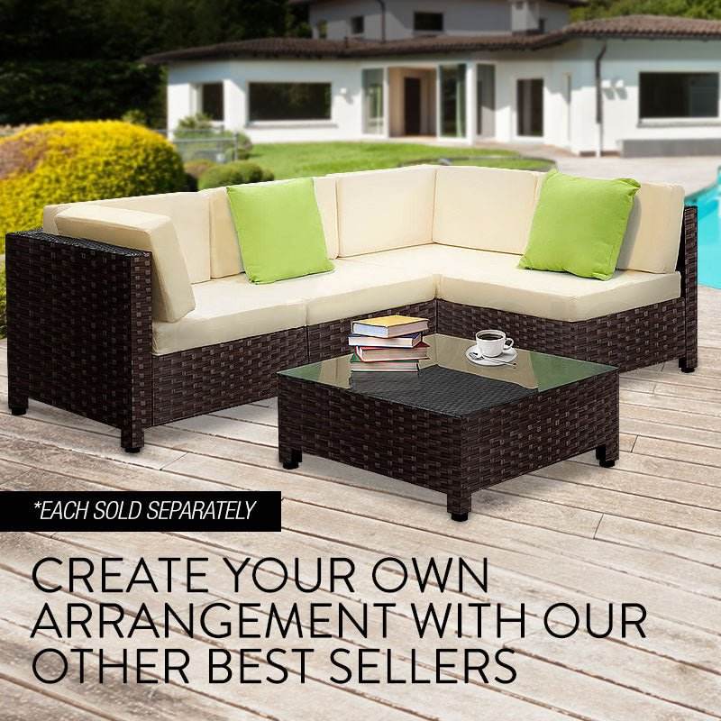 LONDON RATTAN Ottoman Outdoor Wicker Furniture Garden Sofa Lounge Foot Stool - Outdoorium