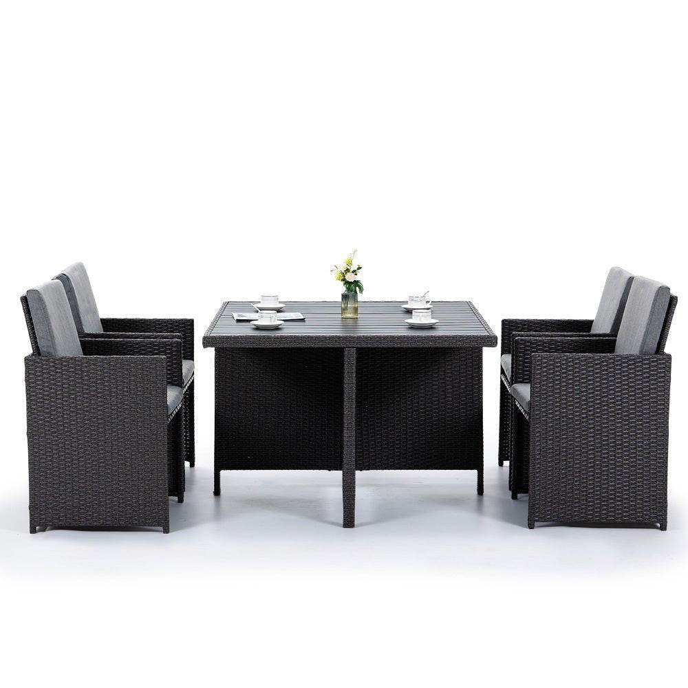 LONDON RATTAN Outdoor Dining Table 5 Piece Furniture Wicker Set, Grey - Outdoorium