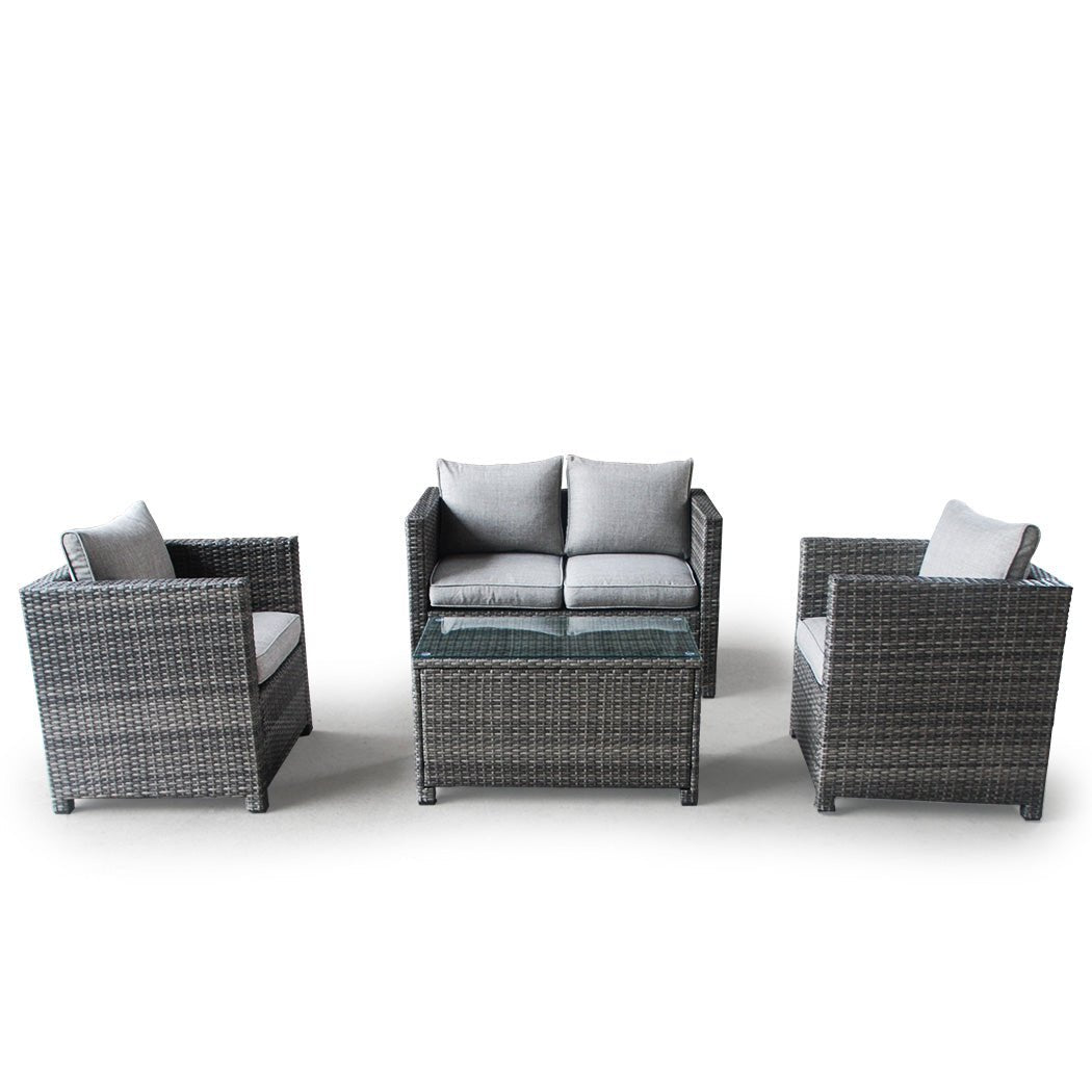 LONDON RATTAN Outdoor Furniture 4pc Setting Chairs Lounge Set Wicker Sofa Couch - Outdoorium