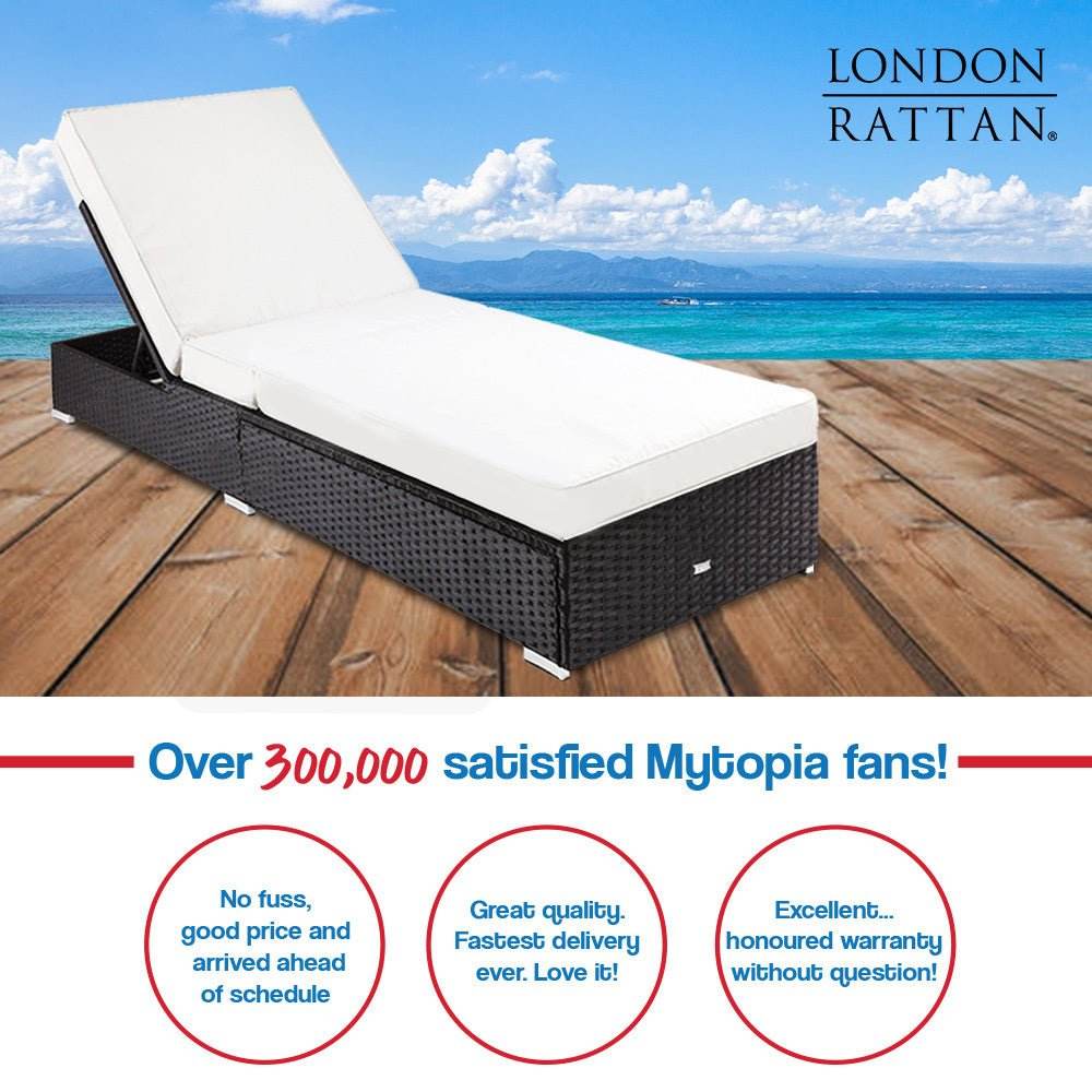 LONDON RATTAN Wicker Premium Outdoor Sun Lounge Pool Furniture Bed - Outdoorium