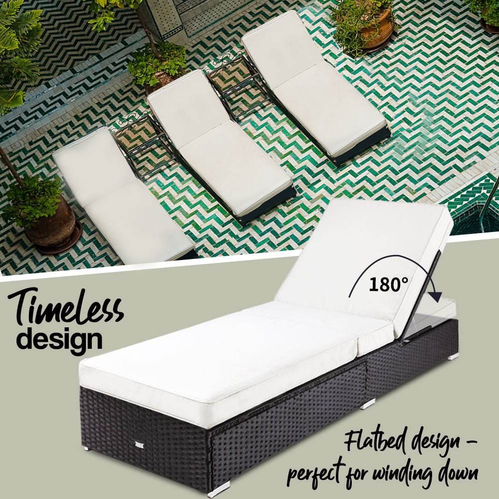 LONDON RATTAN Wicker Premium Outdoor Sun Lounge Pool Furniture Bed - Outdoorium