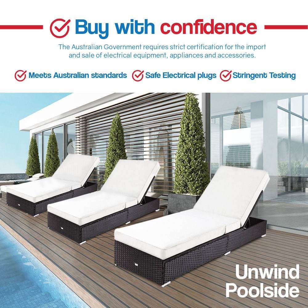LONDON RATTAN Wicker Premium Outdoor Sun Lounge Pool Furniture Bed - Outdoorium