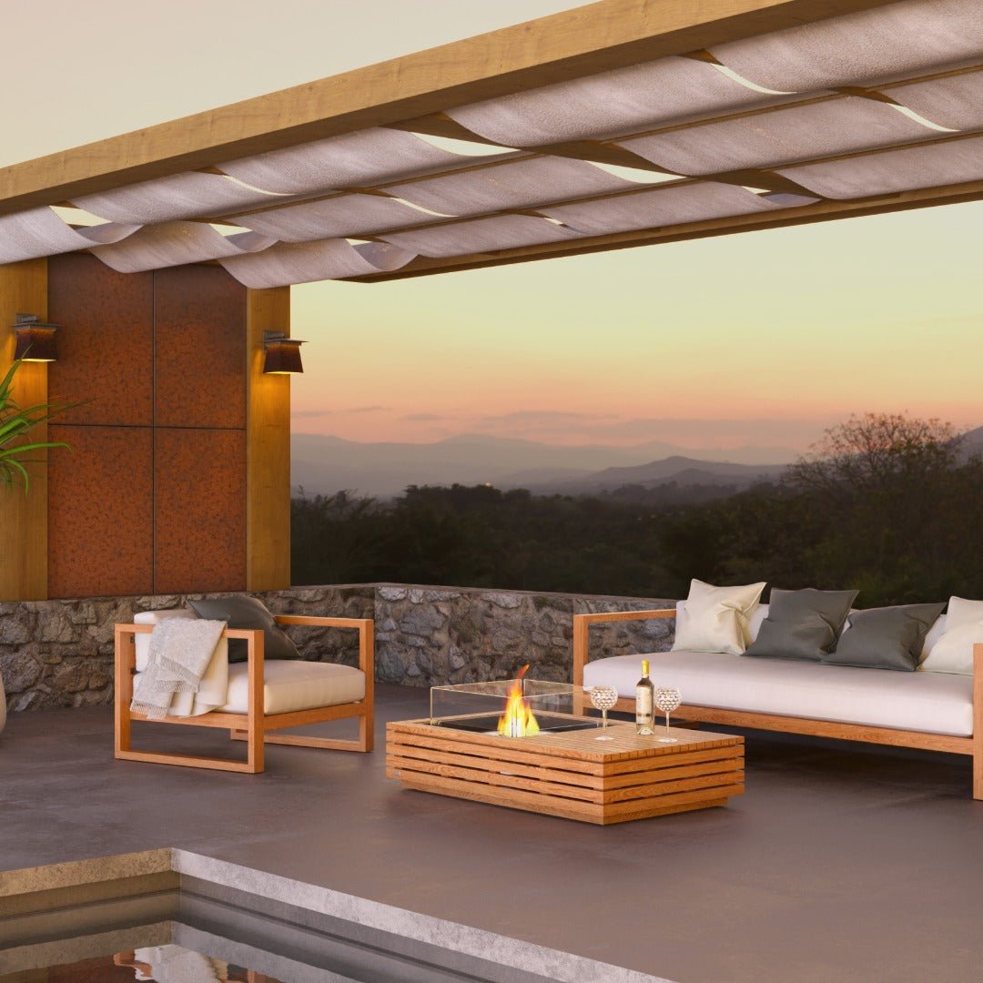 EcoSmart Manhattan 50 Fire Pit Table - Teak + Black Burner - Outdoorium