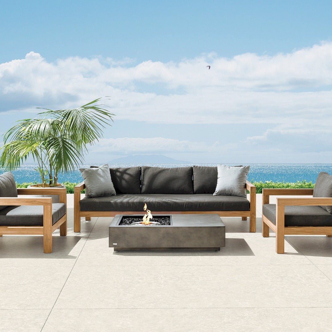 EcoSmart Manhattan 50 Fire Pit Table - Teak + Black Burner - Outdoorium