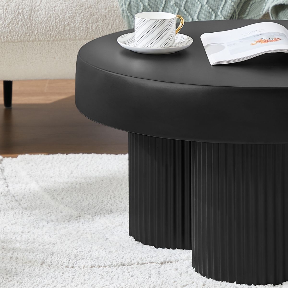 Maya Ribbed Black Coffee Table - Outdoorium