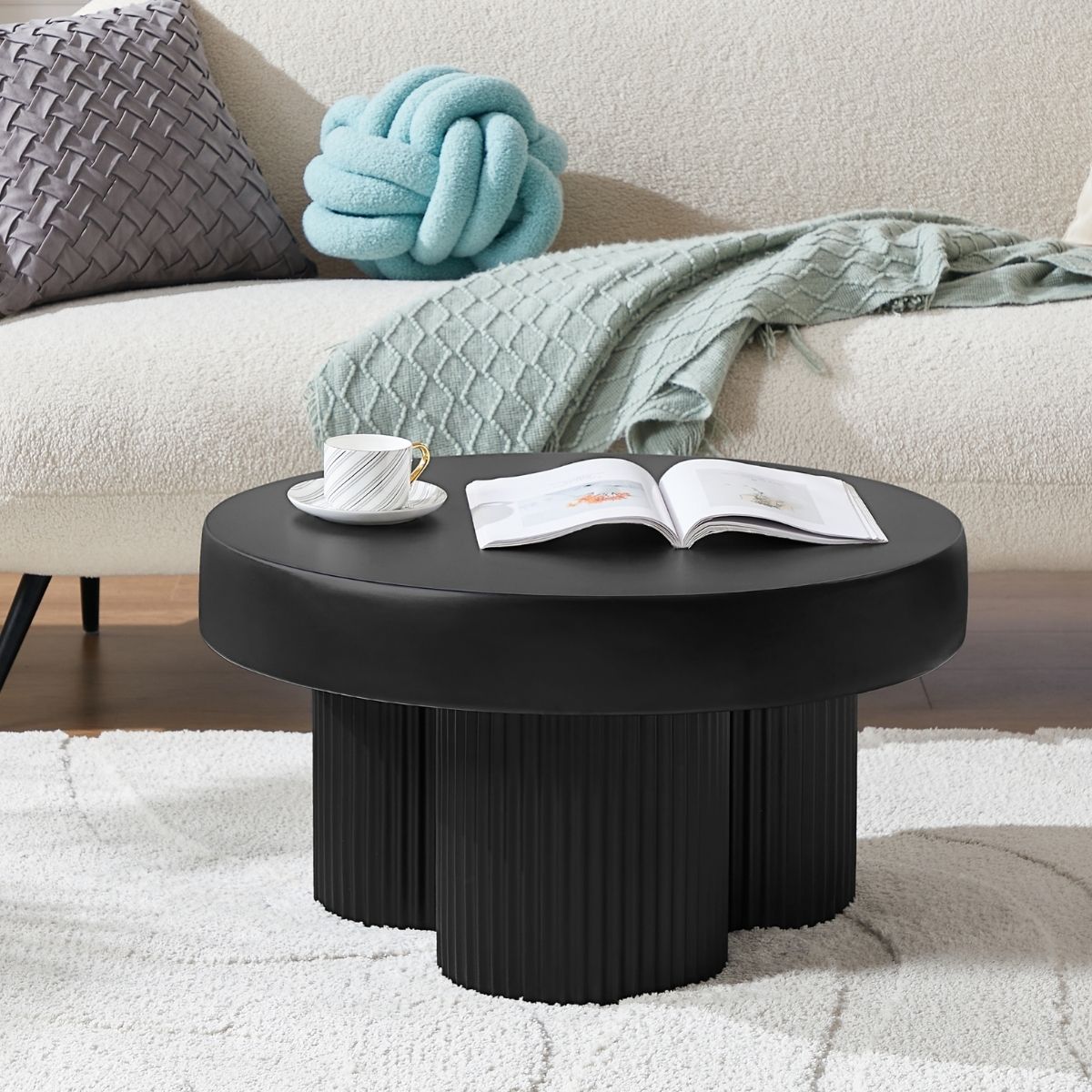 Maya Ribbed Black Coffee Table - Outdoorium