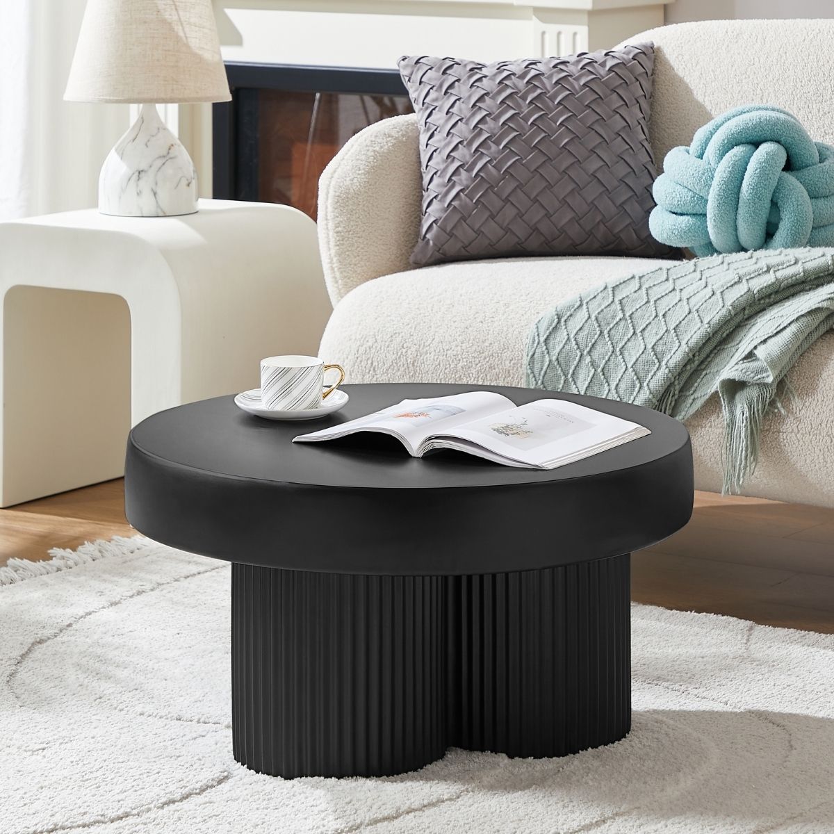 Maya Ribbed Black Coffee Table - Outdoorium