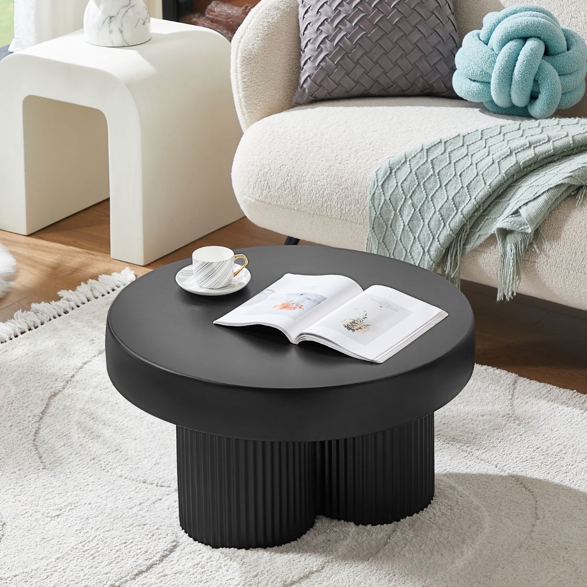 Maya Ribbed Black Coffee Table - Outdoorium