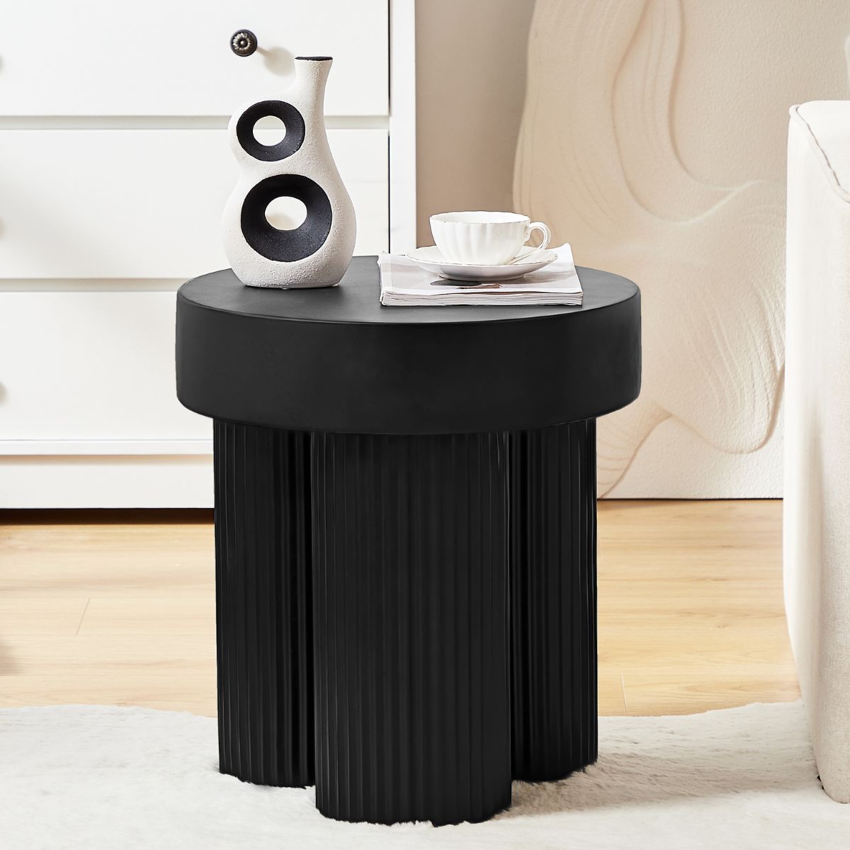 Maya Ribbed Black Side Table - Outdoorium