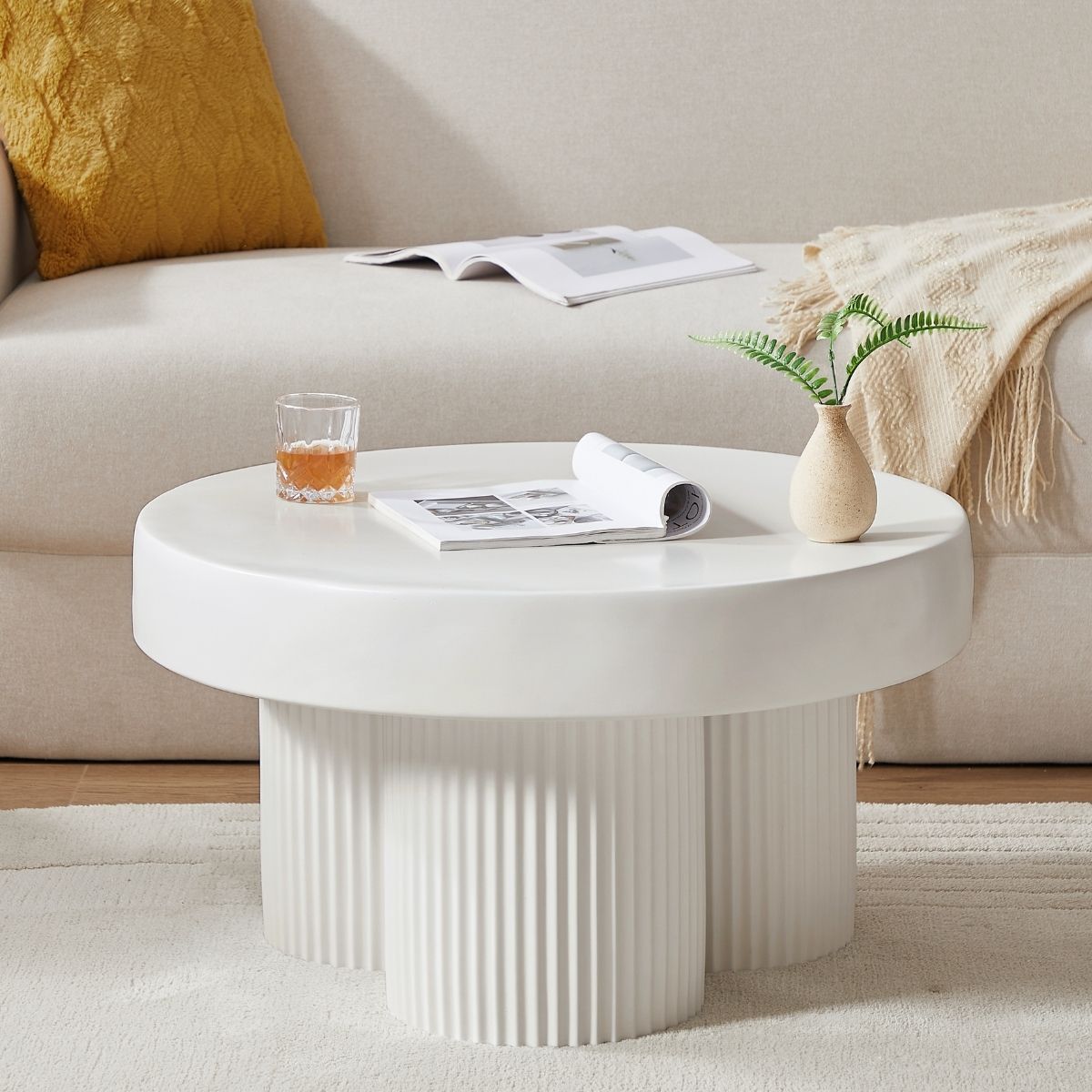 Maya Ribbed White Coffee Table - Outdoorium