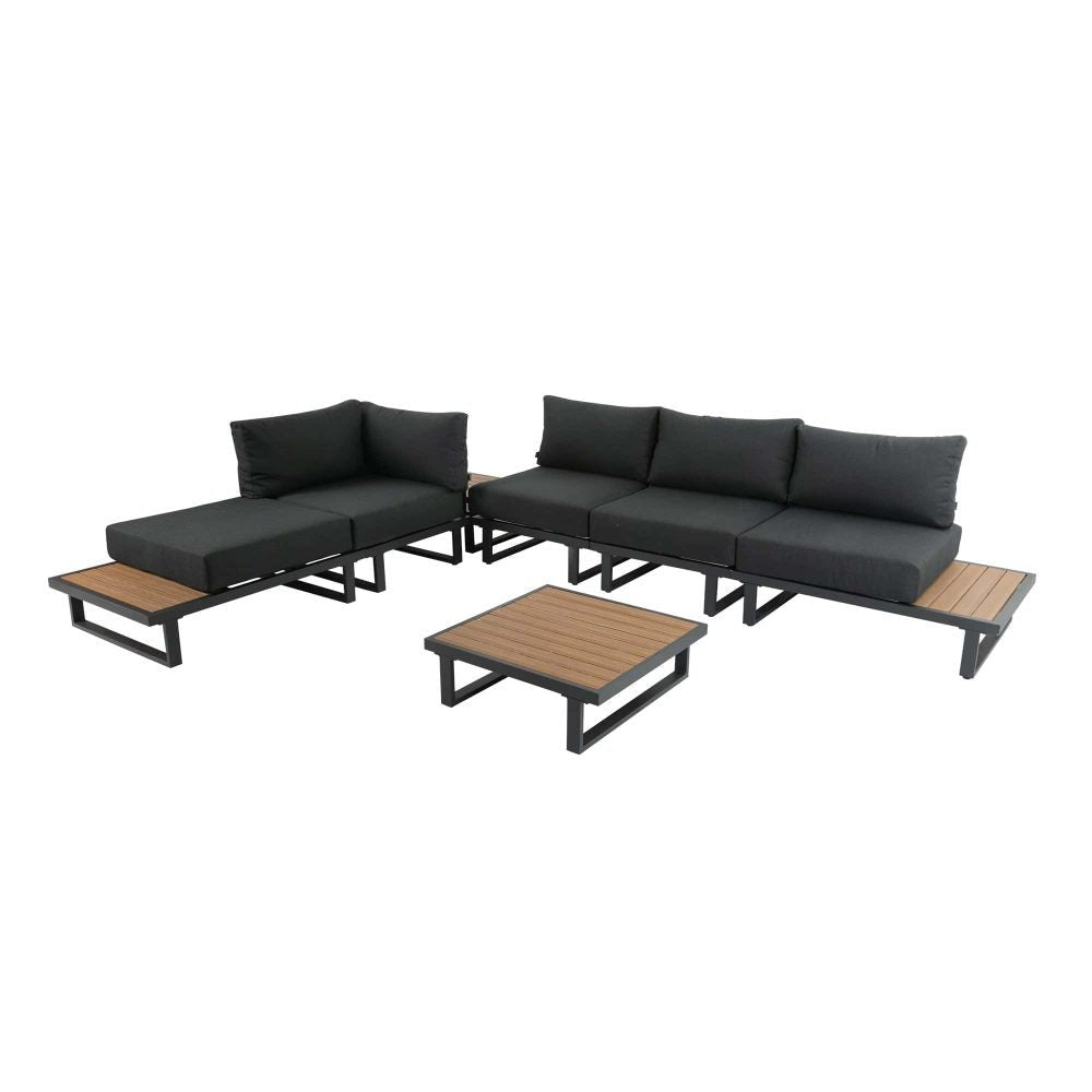 Modern Outdoor 7 Piece Lounge Set with Slatted Polywood Design Tables - Outdoorium