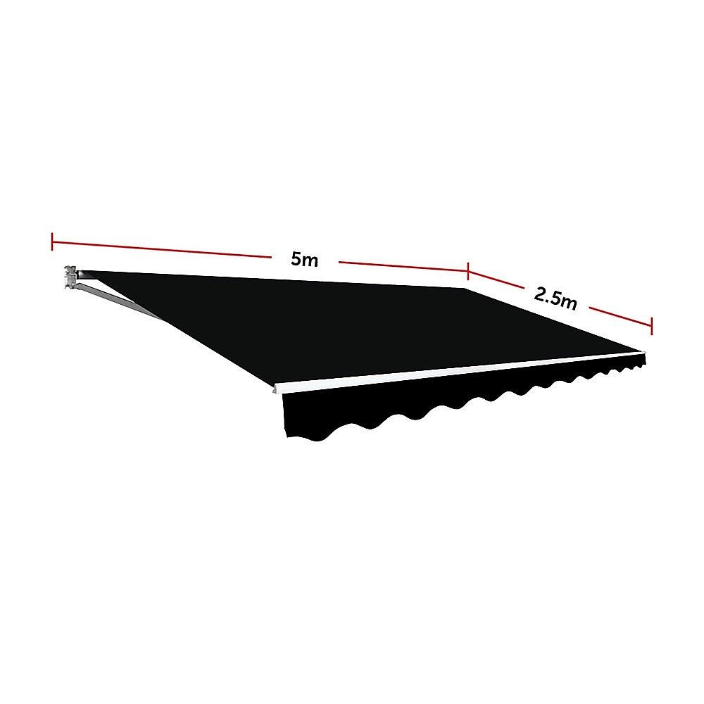 Motorised Outdoor Folding Arm Awning Retractable Sunshade Canopy Black 5.0m x 2.5m - Outdoorium
