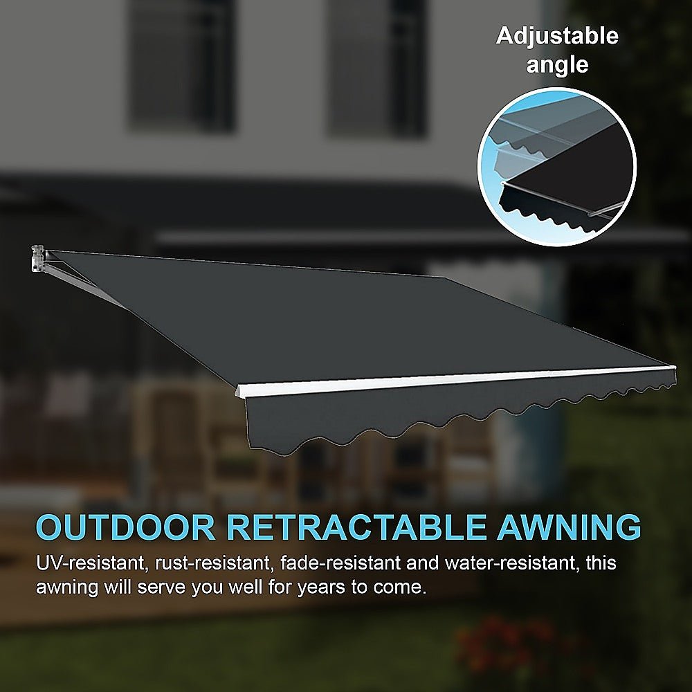 Motorised Outdoor Folding Arm Awning Retractable Sunshade Canopy Grey 4.0m x 3.0m - Outdoorium