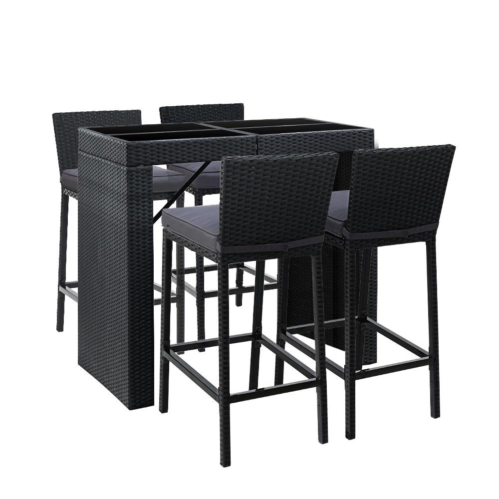 Outdoor Bar Set Table Chairs Stools Rattan Patio Furniture 4 Seaters - Outdoorium