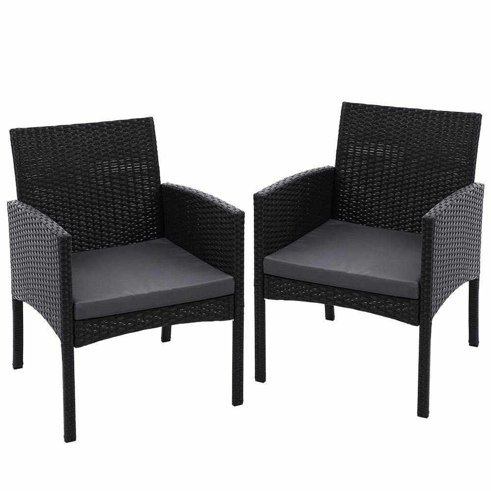 Outdoor Bistro Chairs Patio Furniture Dining Chair Wicker Garden Cushion Gardeon - Outdoorium