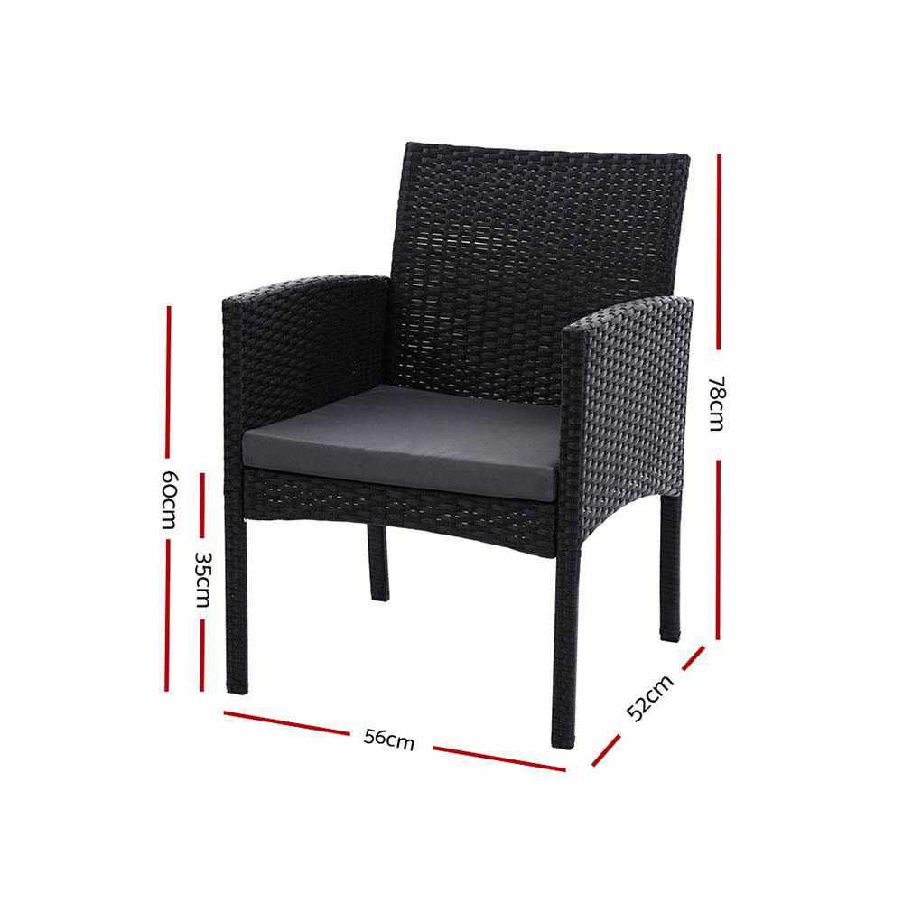 Outdoor Bistro Chairs Patio Furniture Dining Chair Wicker Garden Cushion Gardeon - Outdoorium