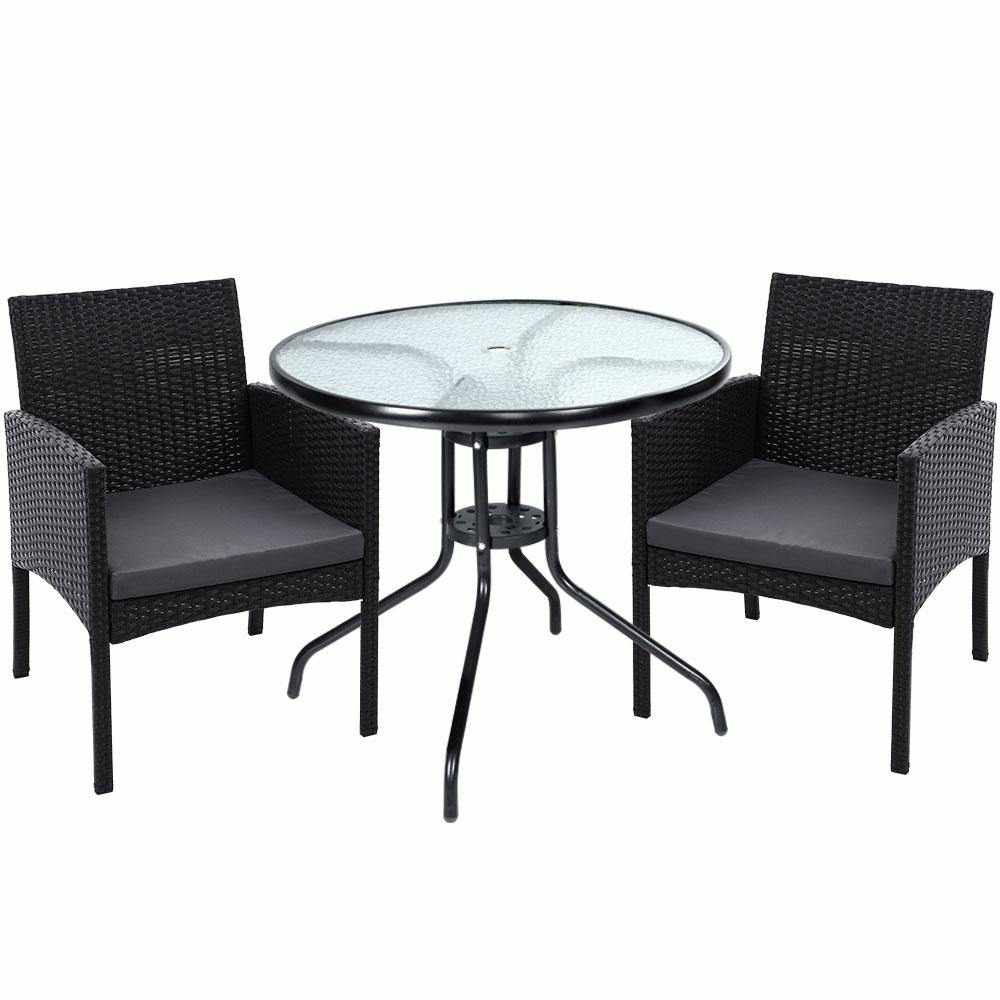 Outdoor Bistro Chairs Patio Furniture Dining Chair Wicker Garden Cushion Tea Coffee Cafe Bar Set - Outdoorium