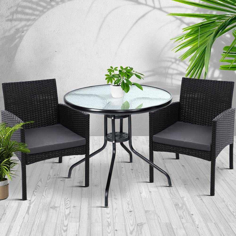 Outdoor Bistro Chairs Patio Furniture Dining Chair Wicker Garden Cushion Tea Coffee Cafe Bar Set - Outdoorium