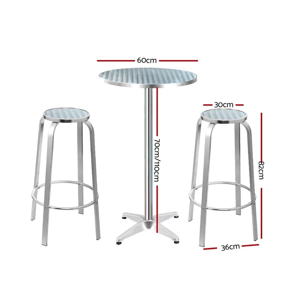 Outdoor Bistro Set Bar Table Stools Adjustable Aluminium Cafe 3PC Round - Outdoorium