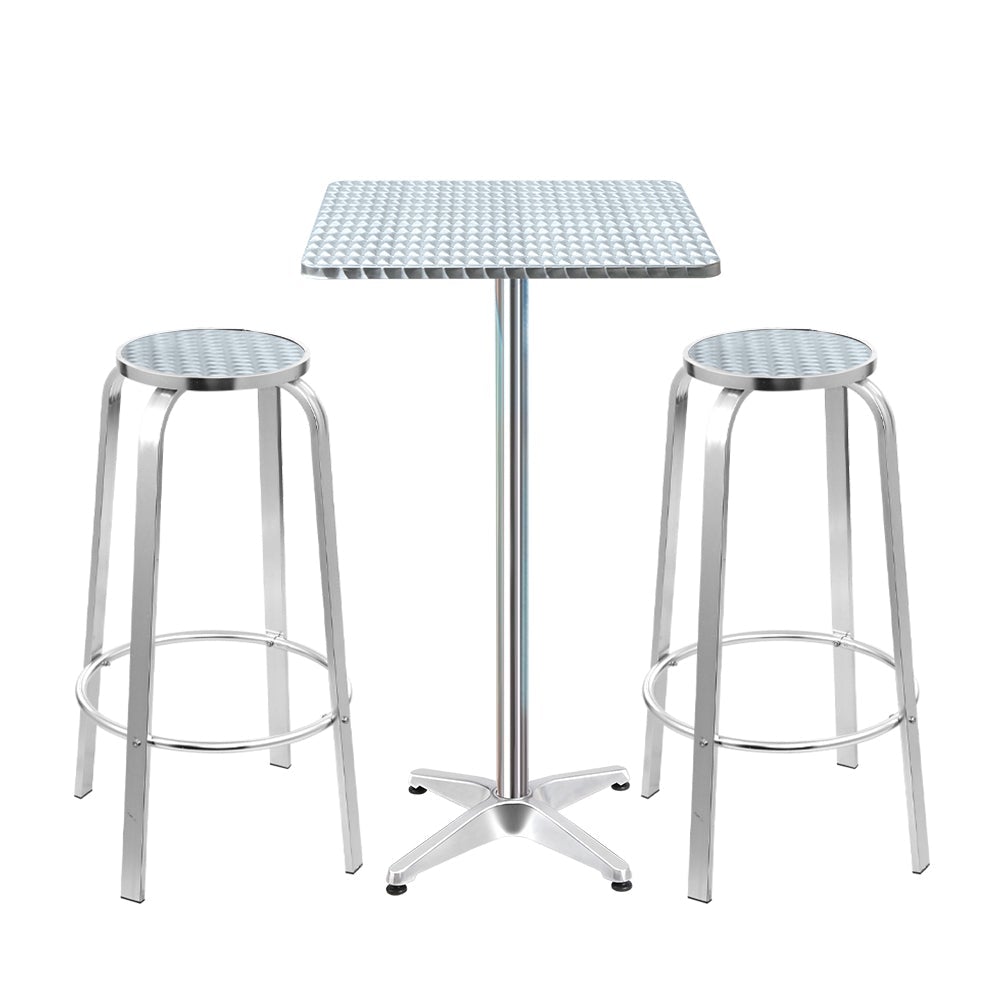Outdoor Bistro Set Bar Table Stools Adjustable Aluminium Cafe 3PC Square - Outdoorium