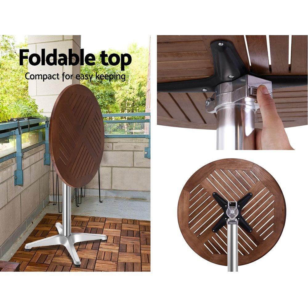 Outdoor Bistro Set Bar Table Stools Adjustable Aluminium Cafe 3PC Wood - Outdoorium