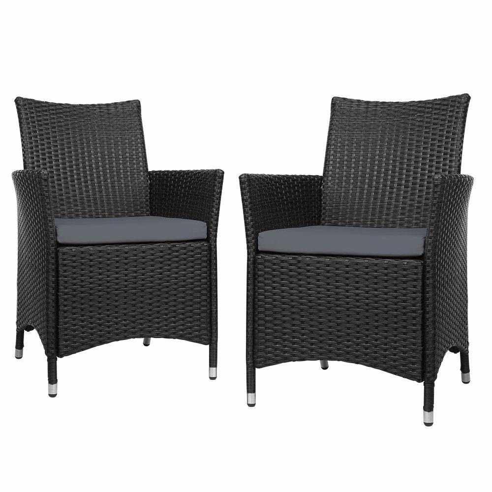 Outdoor Bistro Set Chairs Patio Furniture Dining Wicker Garden Cushion x2 Gardeon - Outdoorium