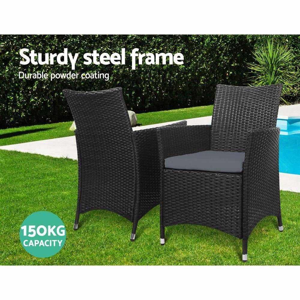 Outdoor Bistro Set Chairs Patio Furniture Dining Wicker Garden Cushion x2 Gardeon - Outdoorium