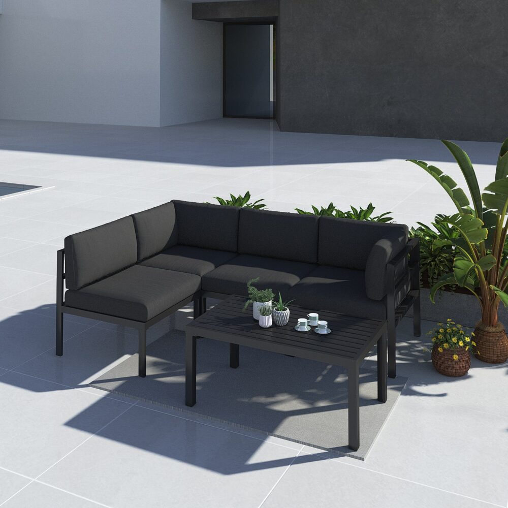 Outdoor Charcoal Grey Minimalist 5 Piece Lounge Set - Outdoorium