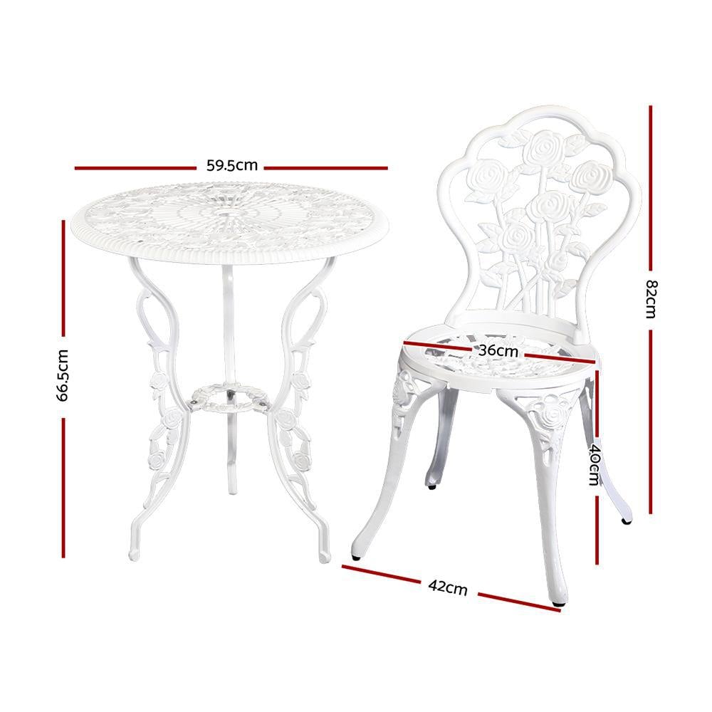 Outdoor Furniture Chairs Table 3pc Aluminium Bistro White - Outdoorium