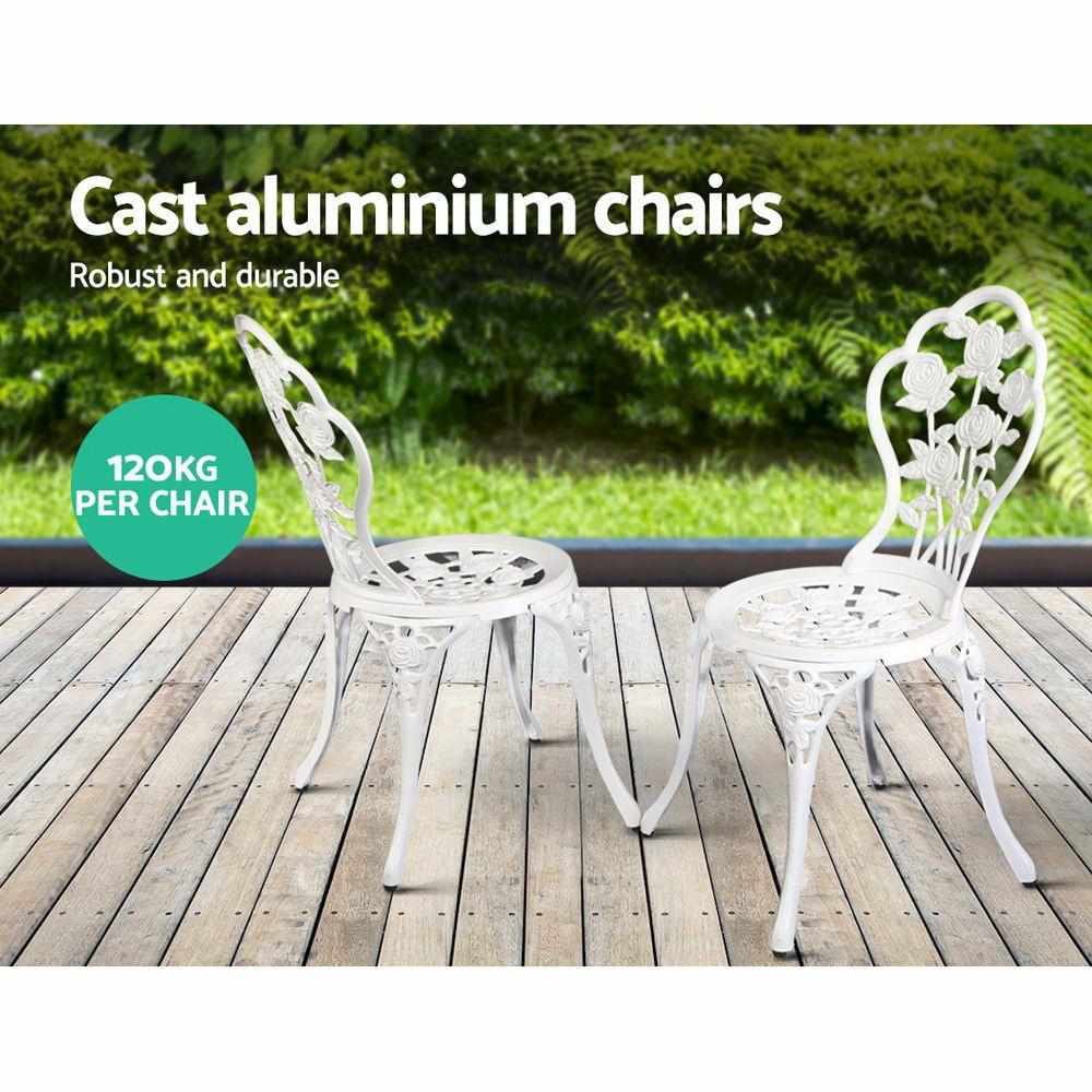 Outdoor Furniture Chairs Table 3pc Aluminium Bistro White - Outdoorium