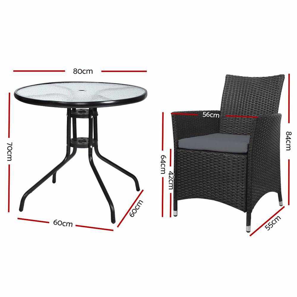 Outdoor Furniture Dining Chair Table Bistro Set Wicker Patio Setting Tea Coffee Cafe Bar Set - Outdoorium