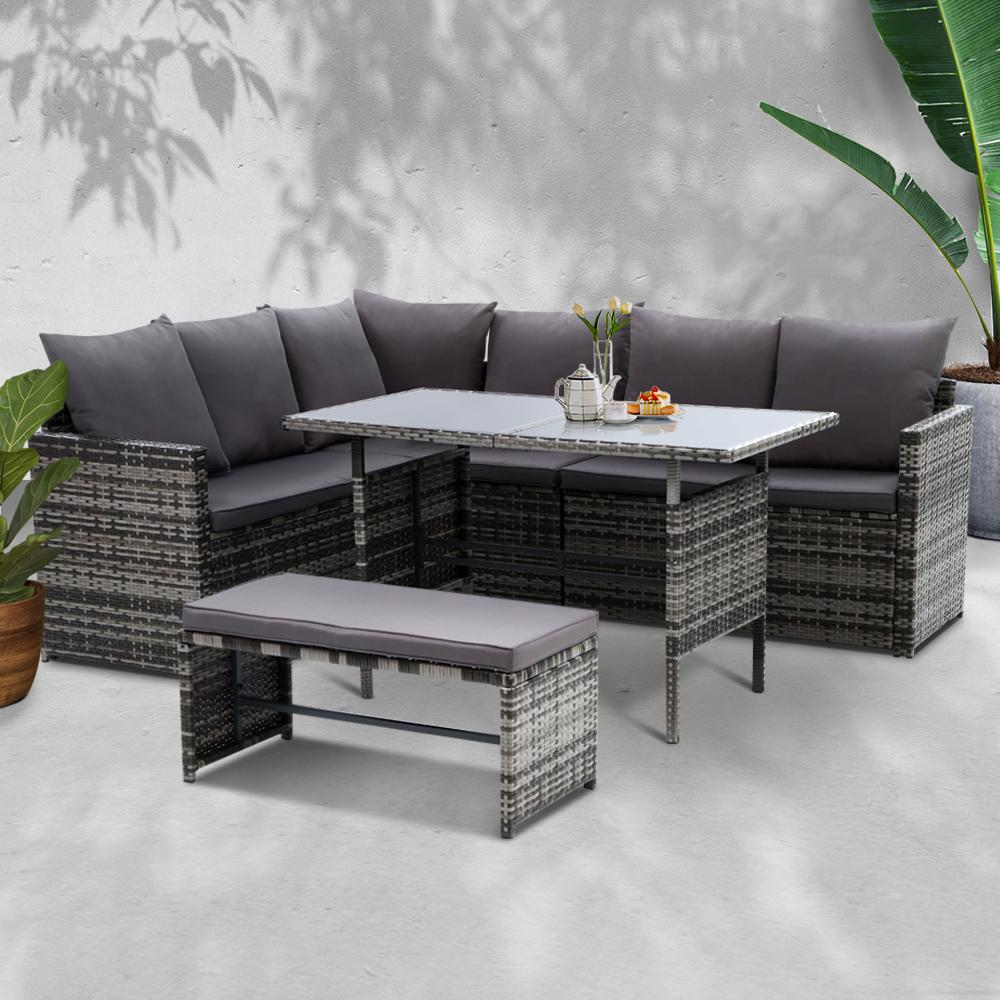 Outdoor Furniture Dining Setting Sofa Set Wicker 8 Seater Storage Cover Black - Outdoorium