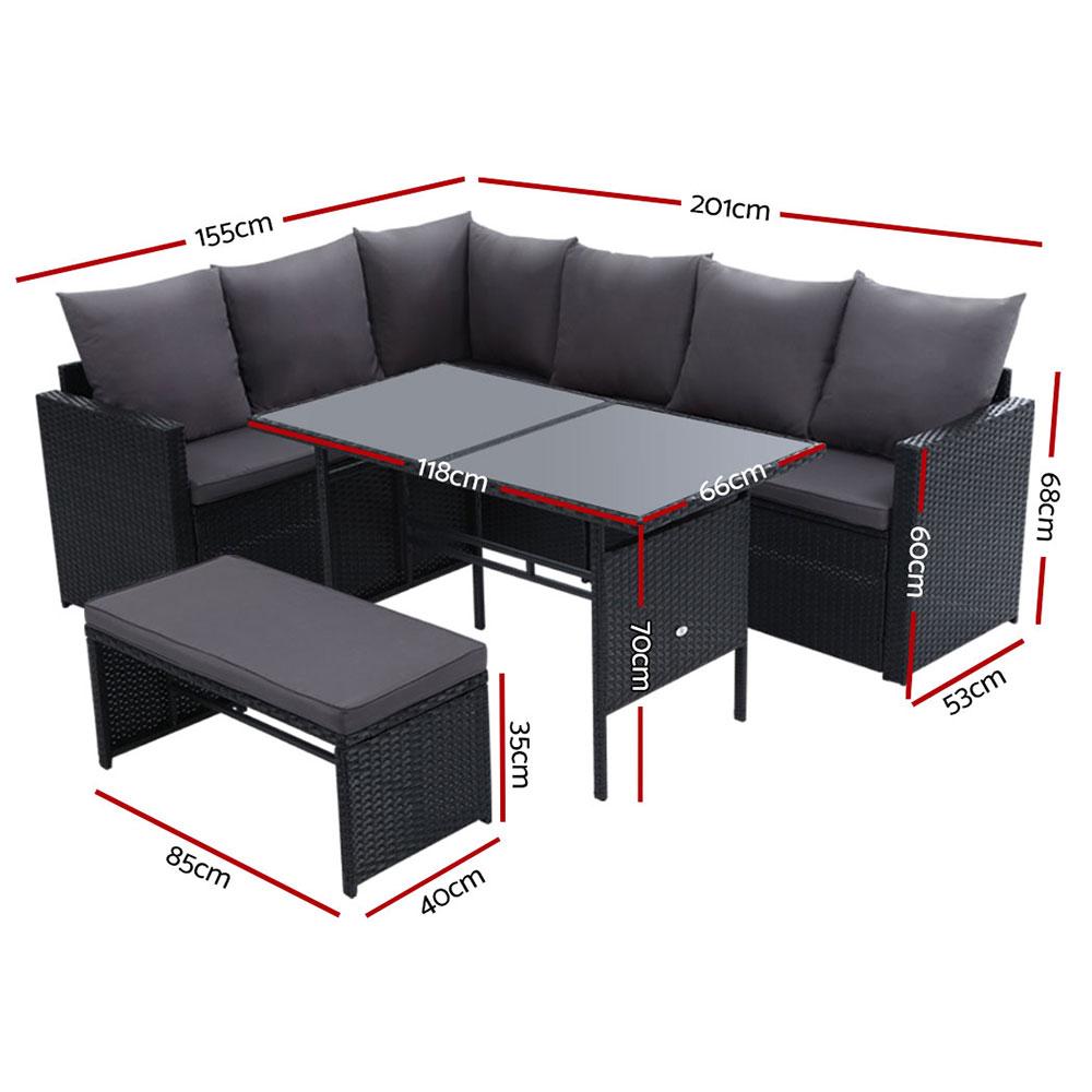 Outdoor Furniture Dining Setting Sofa Set Wicker 8 Seater Storage Cover Black - Outdoorium