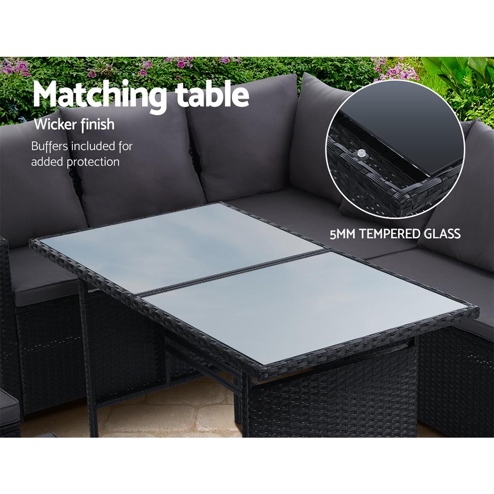 Outdoor Furniture Dining Setting Sofa Set Wicker 9 Seater Storage Cover Black - Outdoorium