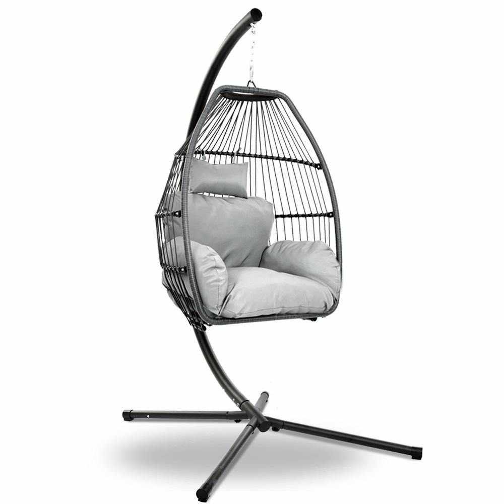 Outdoor Furniture Egg Hammock Hanging Swing Chair Stand Pod Wicker Grey - Outdoorium