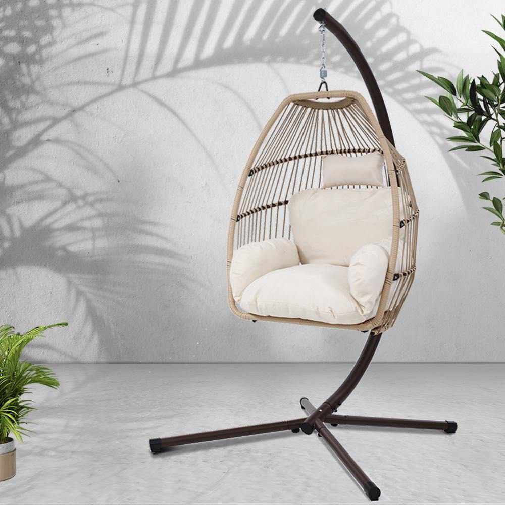 Outdoor Furniture Egg Hanging Swing Chair Stand Wicker Rattan Hammock - Outdoorium