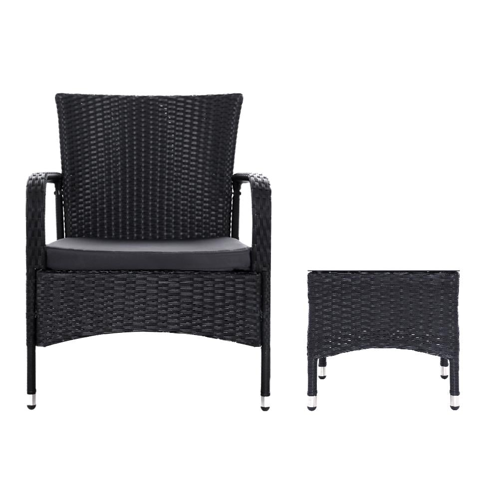 Outdoor Furniture Patio Set Wicker Rattan Outdoor Conversation Set Chairs Table 3PCS - Outdoorium