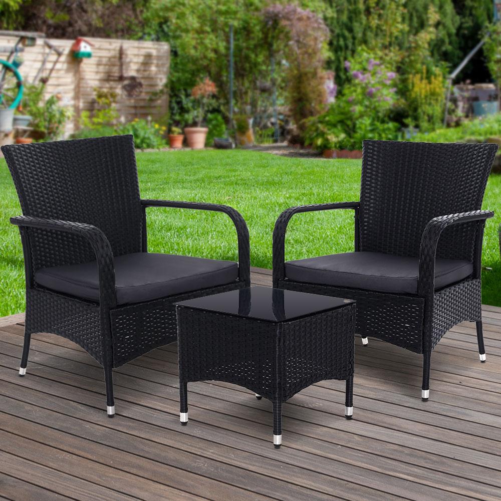 Outdoor Furniture Patio Set Wicker Rattan Outdoor Conversation Set Chairs Table 3PCS - Outdoorium