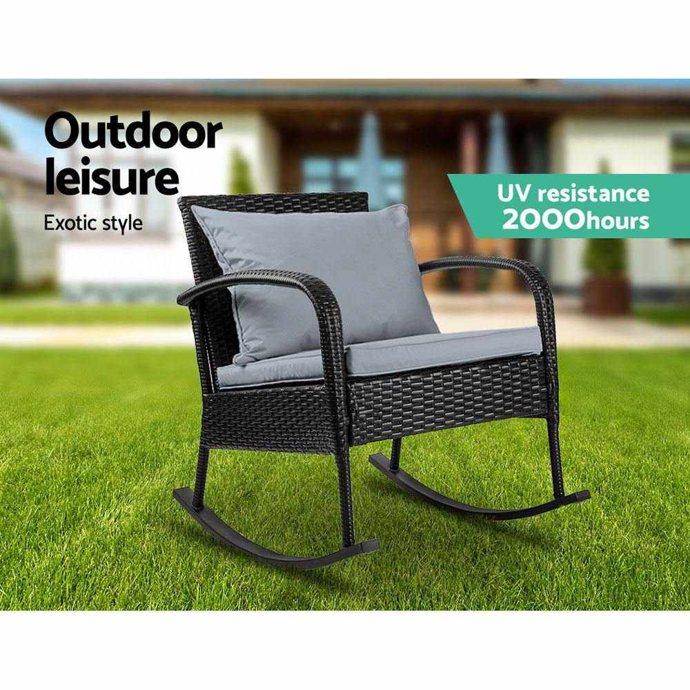 Outdoor Furniture Rocking Chair Wicker Garden Patio Lounge Setting Black - Outdoorium