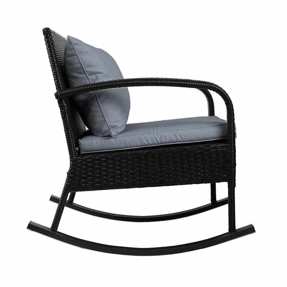 Outdoor Furniture Rocking Chair Wicker Garden Patio Lounge Setting Black - Outdoorium