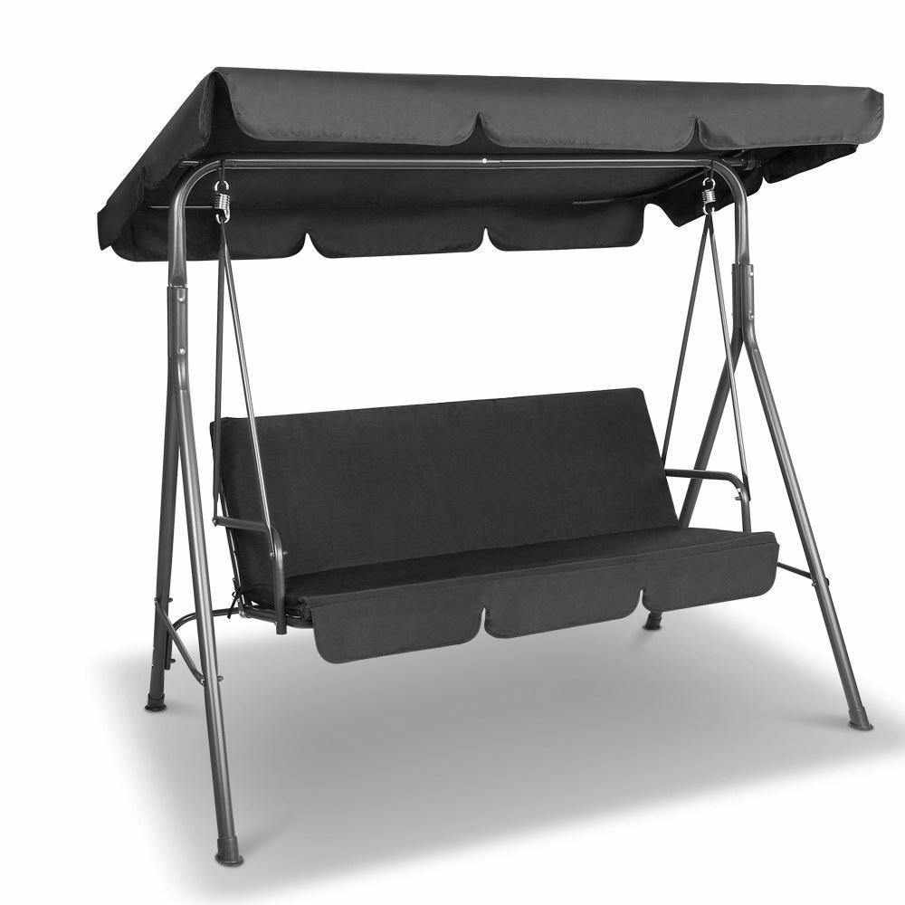Outdoor Furniture Swing Chair Hammock 3 Seater Bench Seat Canopy Black - Outdoorium
