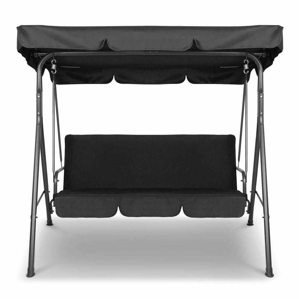 Outdoor Furniture Swing Chair Hammock 3 Seater Bench Seat Canopy Black - Outdoorium