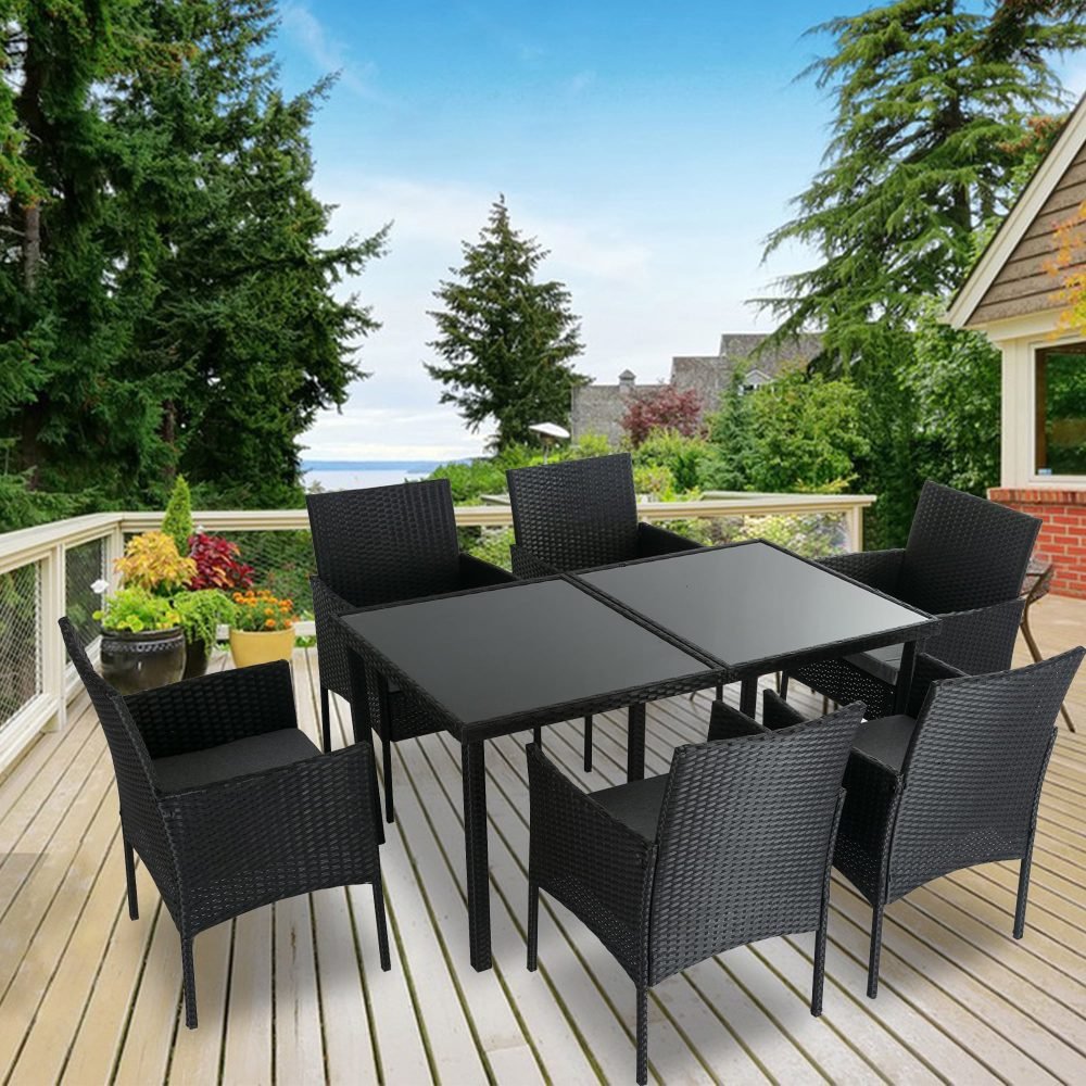 Outdoor Minimalist Black Wicker 6-Seater Dining Set - Outdoorium